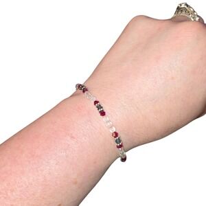 Unbranded‎ Beaded Bracelet Womens 7-8" Red & Blue Crystal 925 Sterling Silver